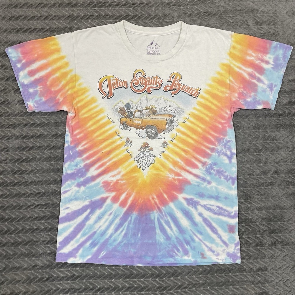 Teton Gravity Research Tie Dye Tee Shirt Mens Large Moose Skiing Mushroom TGR